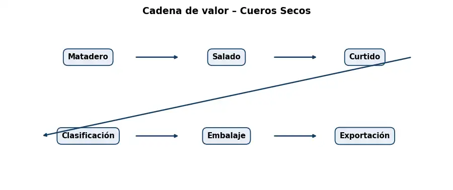 Esquema: cadena de valor en el sector Cueros y Pieles