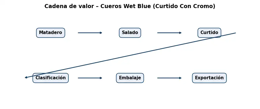 Esquema: cadena de valor en el sector Cueros y Pieles
